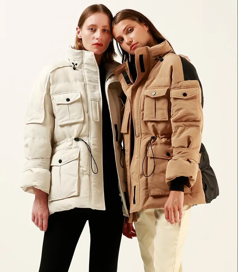 Зимняя теплая парка с большим карманом на утином пуху Женская большого размера