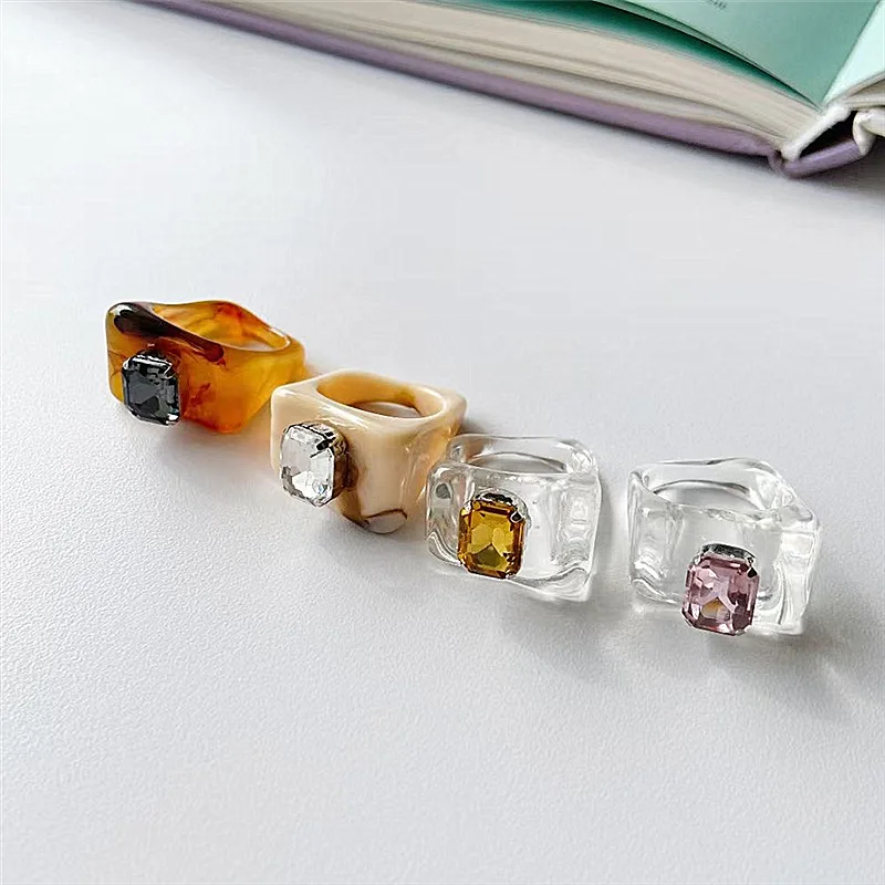 AOMU Корея коричневая прозрачная Акриловые стразы квадратное кольцо неправильные