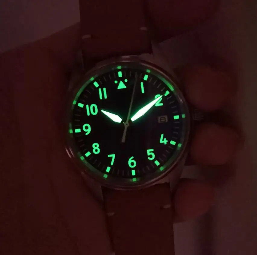 

GEERVO no LOGO 39mm Little Pilot date Style Automatic mechanical watch NH35 movement green dial super luminous sapphire 10Bar