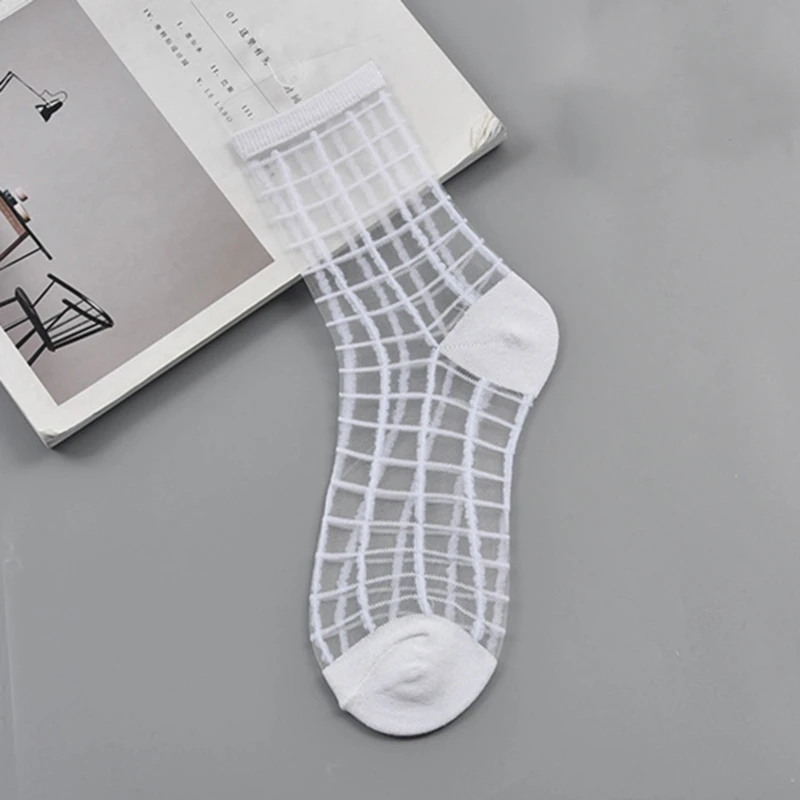

Summer Women Ultrathin Transparent Socks Harajuku Striped Polka Dot Crystal Socks Glass Silk Sock Calcetines Mujer meias