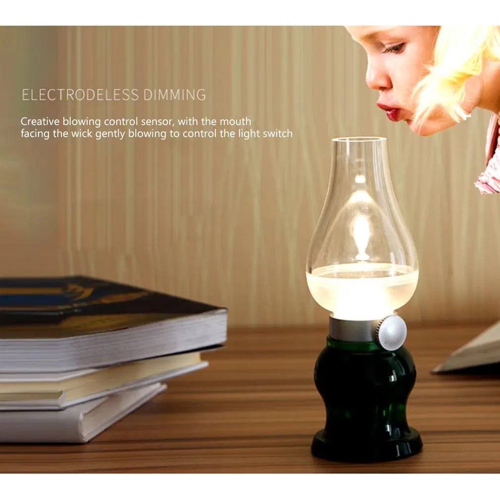 

Retro Nostalgic Blow Control Lamp Led Bedroom Night Light Usb Rechargeable Bedside Lamp Electronic Imitation Kerosene Lamp
