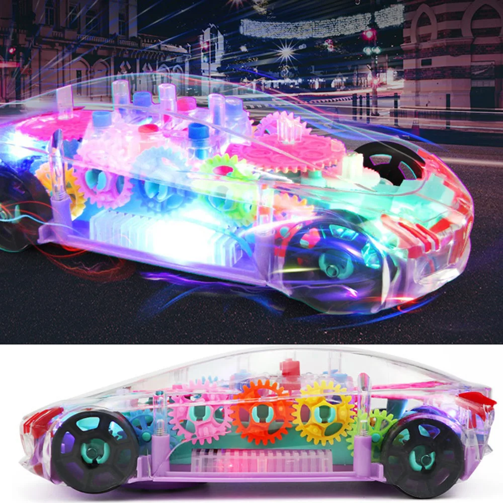 

Transparent Gear Car With Lights Music Toys Universal Wheel Transformation Toy Simulation Model Xmas New Year Kid Gifts