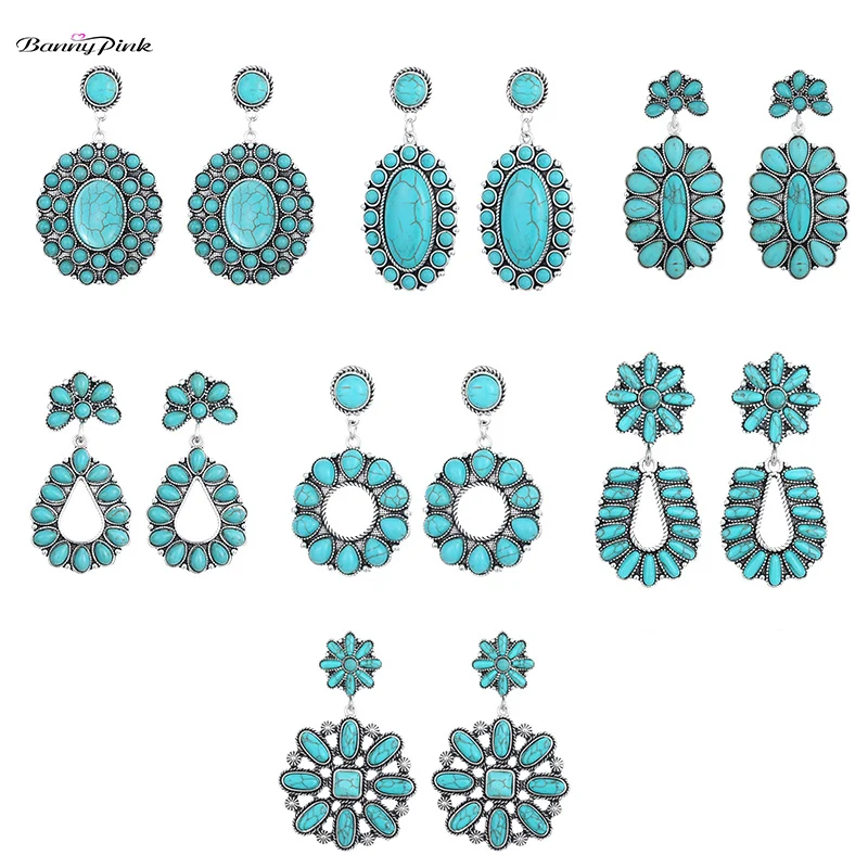

Banny Pink Indian Wedding Stone Earrings For Women Bohemia Geometric Statement Ethnic Chandelier Pendant Jewelry