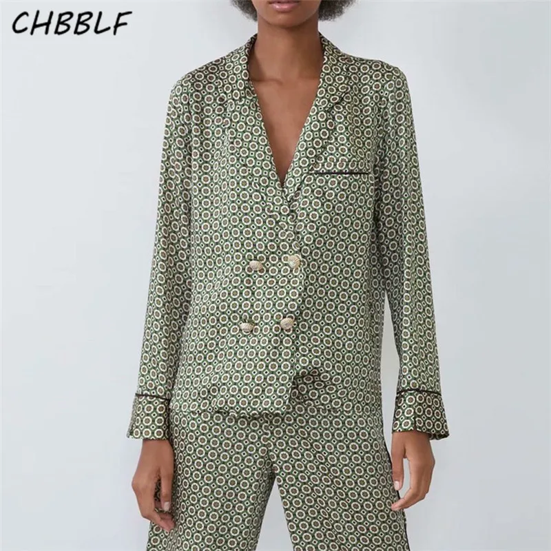 CHBBLF Женская стильная ретро блузка с отложным воротником длинным рукавом