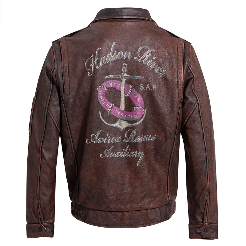 2022 винтажная коричневая мужская куртка из натуральной кожи в стиле милитари