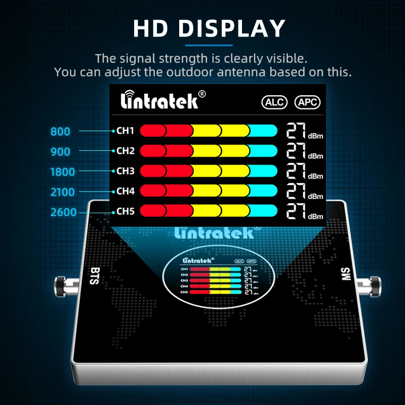 Kup Lintratek 5 Pięć Pasmowy Wzmacniacz 800 900 1800 2100 2600 Mhz Wzmacniacz Komórkowy GSM 2G 3G 4G Wzmacniacz Sygnału LTE B7 B20 AGC Nowy 2021