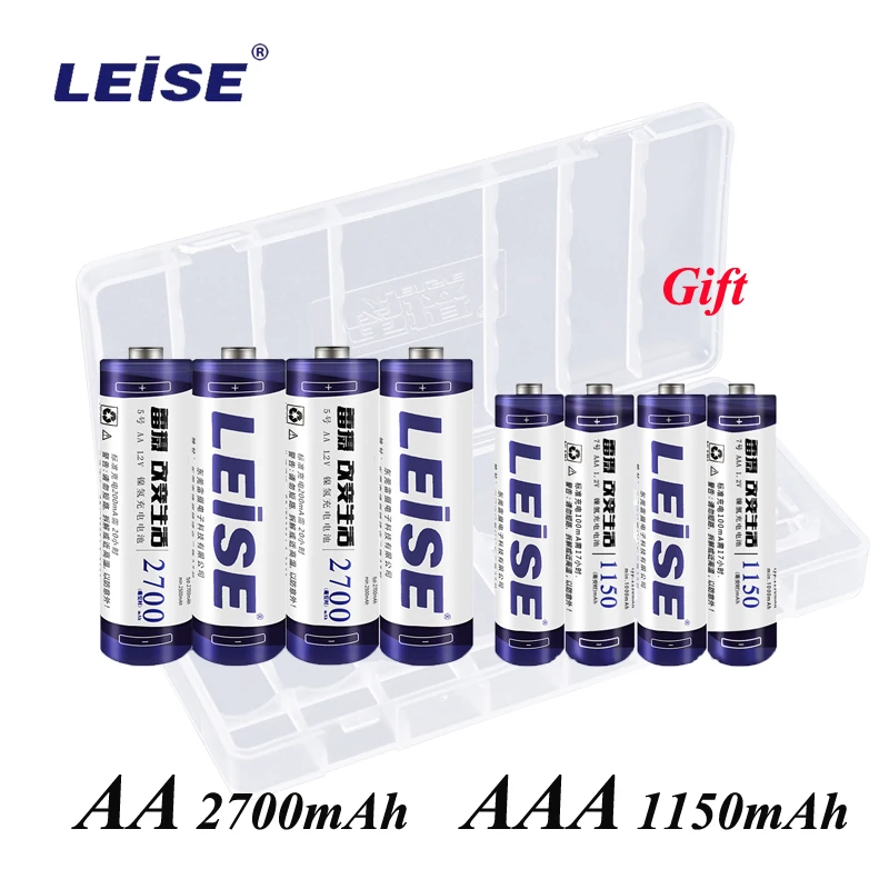 Leise AA AAA смешанный набор 1 2 V nimh аккумуляторная батарея 4 шт 2700mah 1150mah с батарейным