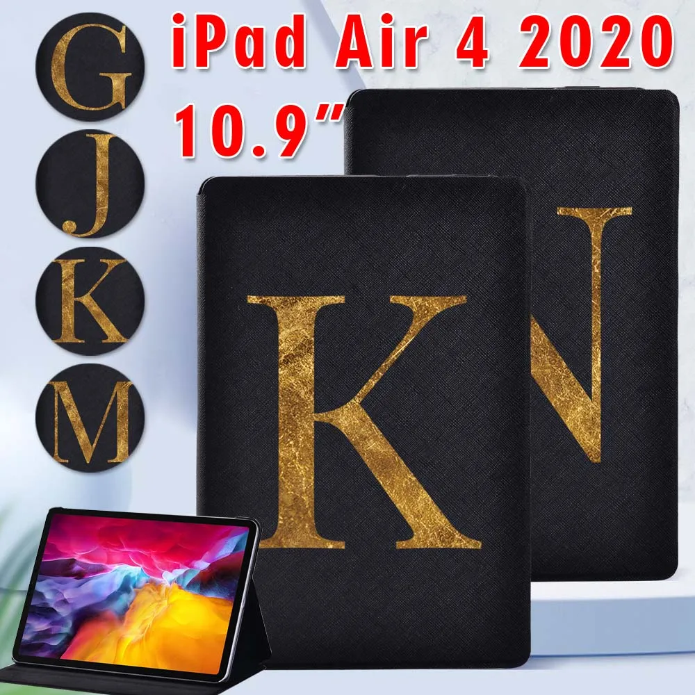 

For Apple IPad Air 4 10.9 Inch 2020 PU Leather Tablet Stand Folio Cover - High-quality Print Initial Name Case