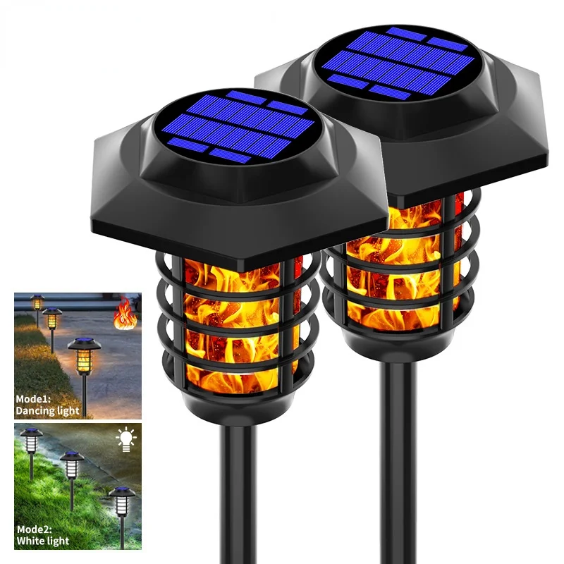 

48 LED Solar Flame Lamp Outdoor Torch White Light Waterproof Landscape Lawn Lamp Dancing Flicker Lights For Garden Pathway Decor