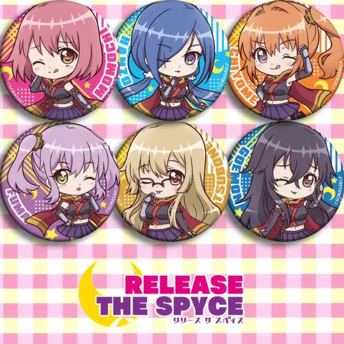 6 шт./1 лот аниме Relese The Spyce Momo Minamoto Yuki Hanzomon Fuma Chiyome значки в виде фигур круглая брошь