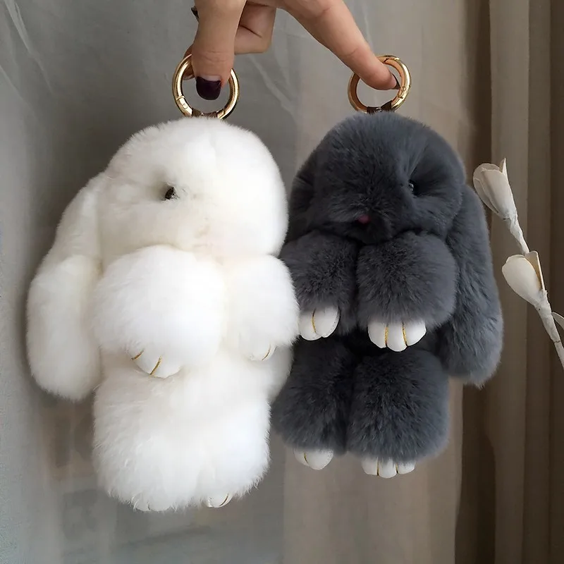 Fluffy Real Rabbit Fur Pompon Bunny Keychain Women Cute Girls Pompom Rabbit Key Chain On Bag Trinket Jewelry New Year Toy Gift