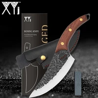 xyj 3pcs serbian chef knife high carbon full tang cleaer butcher leather cover sheath survival camping hiking tools gift box