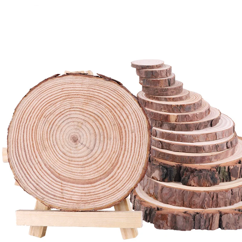 

3-12cm Thick 1 Pack Natural Pine Round Unfinished Wood Slices Circles With Tree Bark Log Discs DIY Crafts Wedding Party Painting