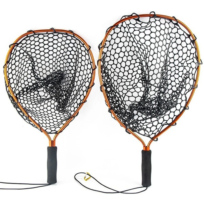 

New Aluminium Alloy fish net Perch super Network Fly fishing landing trap Short handle Anti-hanging rubber Hand pva mesh pesca