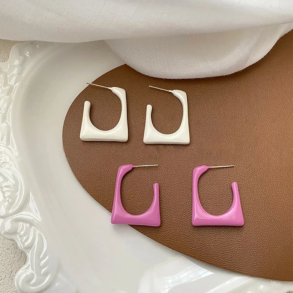 

Ghidbk Vintage Copper Spray Paint Geometric Square Hoop Earring Hollow White Pink Rectangle Huggie Earrings For Women Party Gift