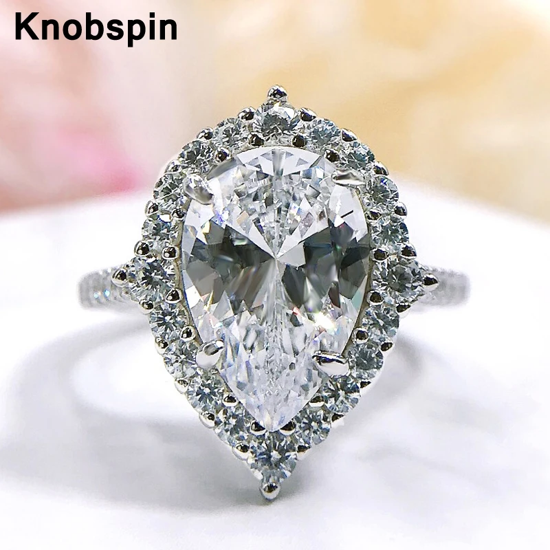 

Knobspin 100% 925 пробы серебряные 8*12 мм в форме капли воды, высокоуглеродистые бриллиантовые кольца для женщин, сверкающие ювелирные изделия для п...