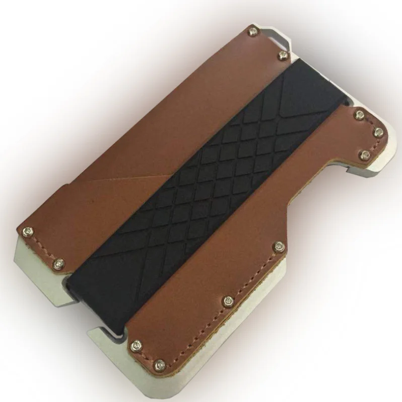 yellow brown A Винтажные многофункциональные алюминиевые металлические RFID блокирующие держатели для кредитных карт, натуральная кожа, минималистичный кошелек для карт для мужчин и женщин - Цвет: yellow brown A