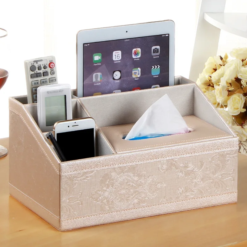 

Leather Removable Luxury Office Tissue Box Napkin Holder Desktop Storage Box Cosmetics Jewelry Remote Control Organizer WF1021