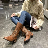 winter snow boots women shoes ladies western boots square heel rivets shoes lace up rome middle tube boots knight shoes 35 43