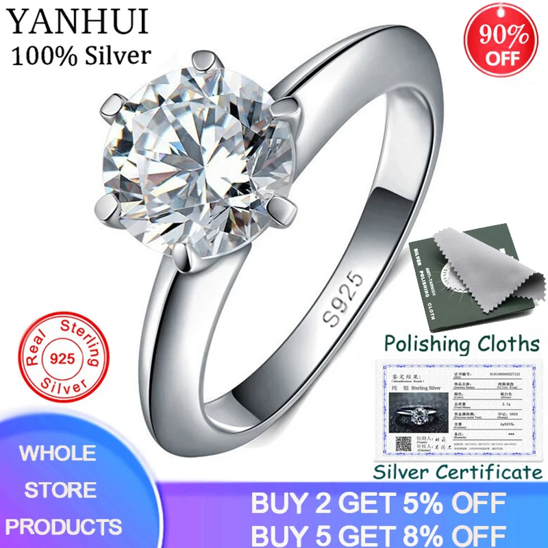95%-ная скидка! С сертификатом оригинальное 925 Серебряное кольцо 1.5ct Пасьянс кубический цирконий хорошее ювелирное изделие Свадебные Кольца для женщин J121