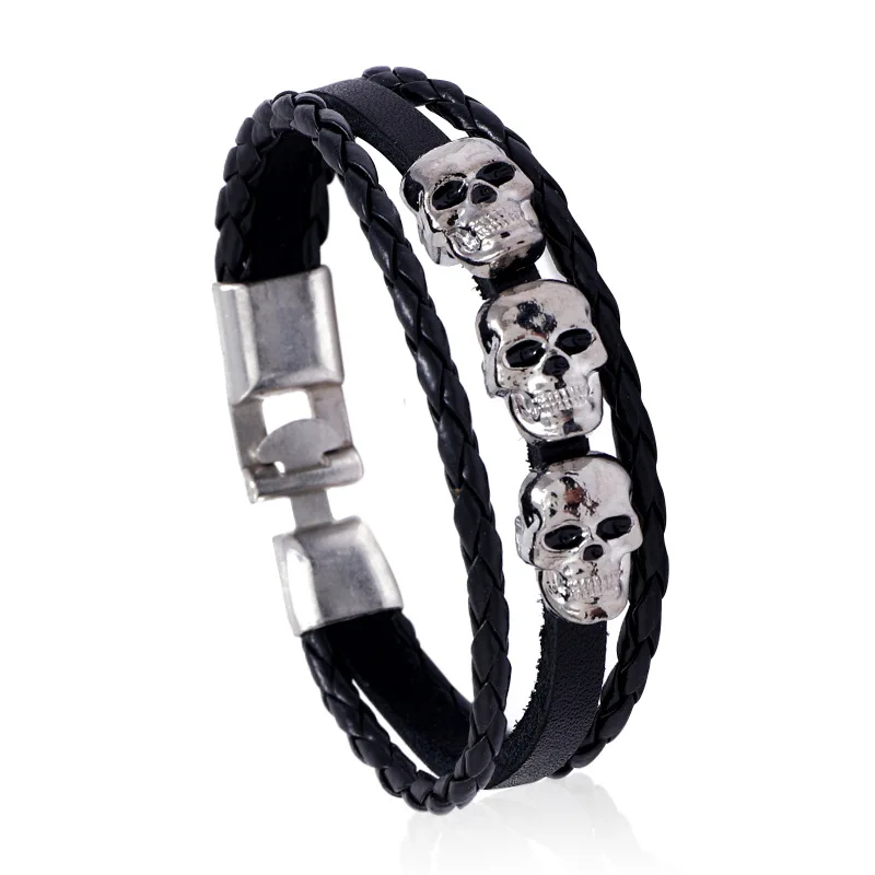 

Fashion Jewelry Leather Braided Bracelet Multilayer Skull Bracelet Rope Chain Ladies Classic Bracelet Men Pulseira