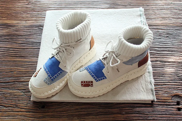 Beige blue Careaymade-Sen/женские ботинки на плоской подошве Удобные Ботинки martin с мягкой подошвой женские ботинки ручной работы - Цвет: Beige blue