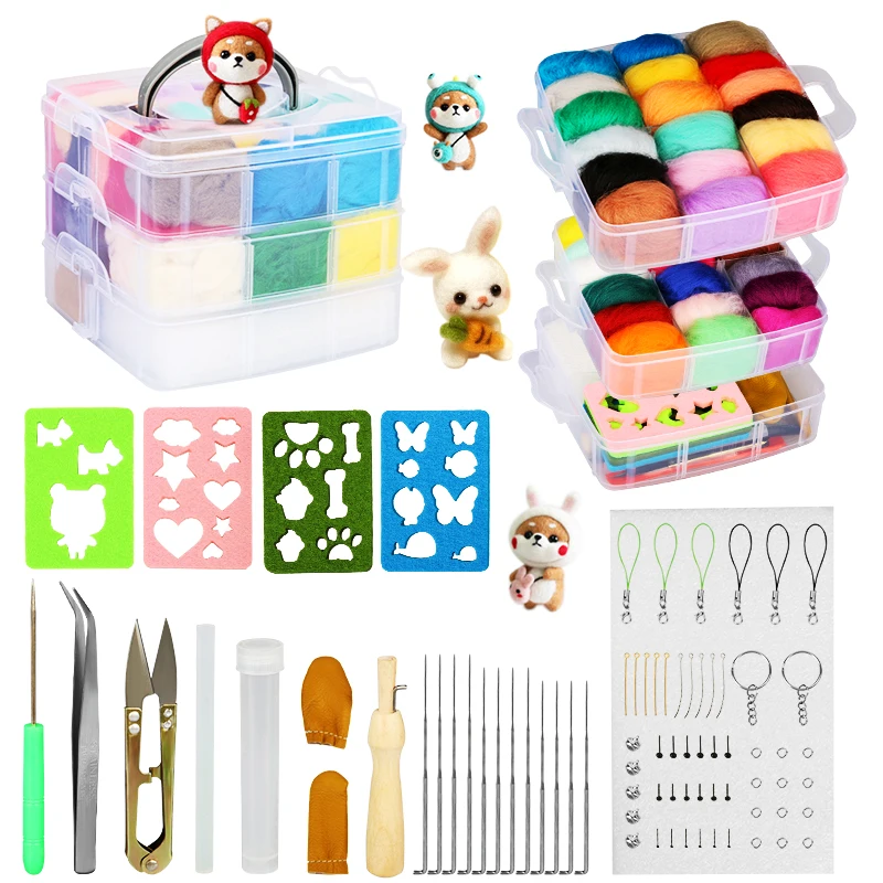 

36 Color DIY Wool Felt Kit Handle Wool Felting Tools Handmade Felt Needle Set Wool needle felt material package Animal Doll Toy