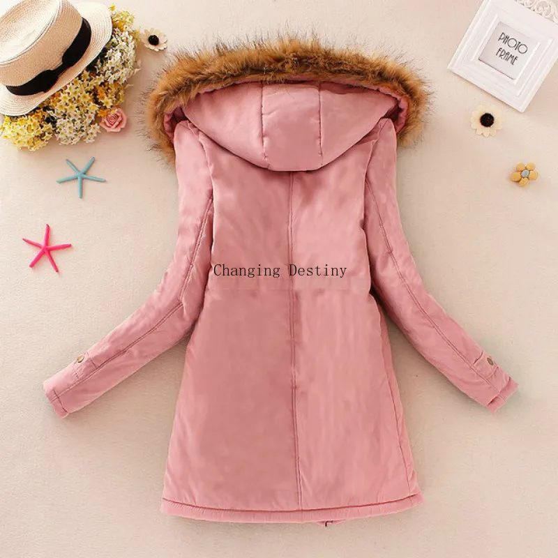 S-3XL Women's Winter Coat Women Fashion Hooded Fur Collar Waist Plus Velvet Thick Warm Long Cotton Clothes | Женская одежда