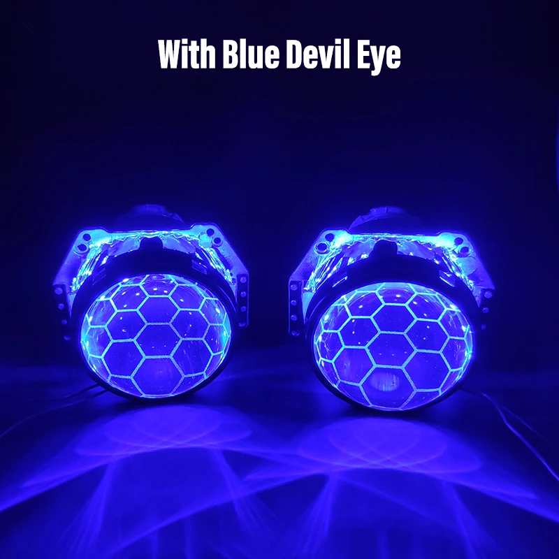 With Blue Devil Eye Для Hella 3R G5 5 фары линзы Honeycomb HID проектор D1 D2 D3 D4 Bi-xenon 3,0 травление линзы тюнинг аксессуары футбольный стиль - Цвет: With Blue Devil Eye