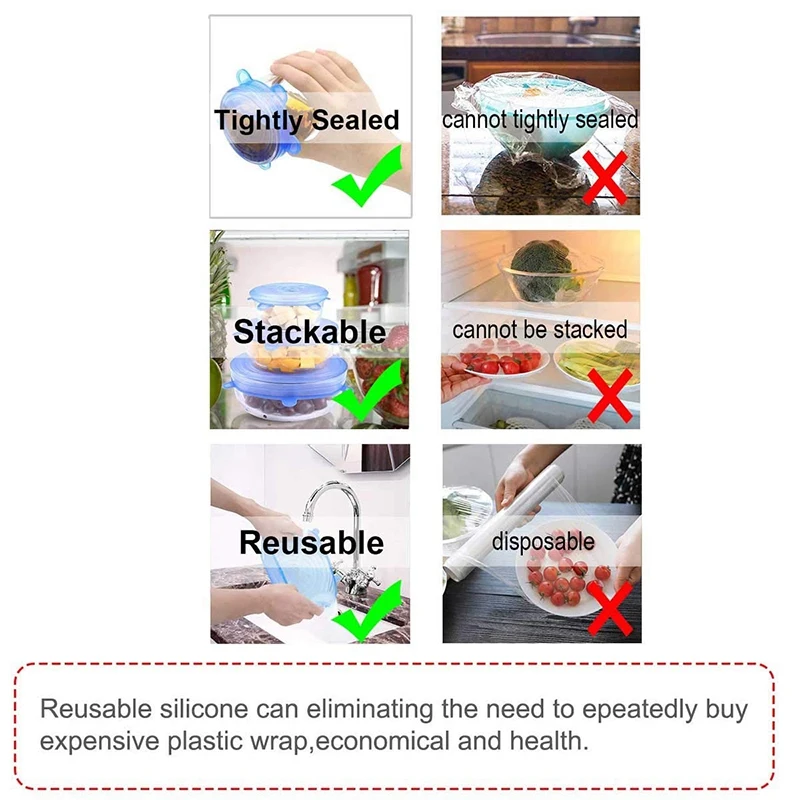 18 шт Силиконовые растягивающиеся крышки многоразовые прочные и расширяемые