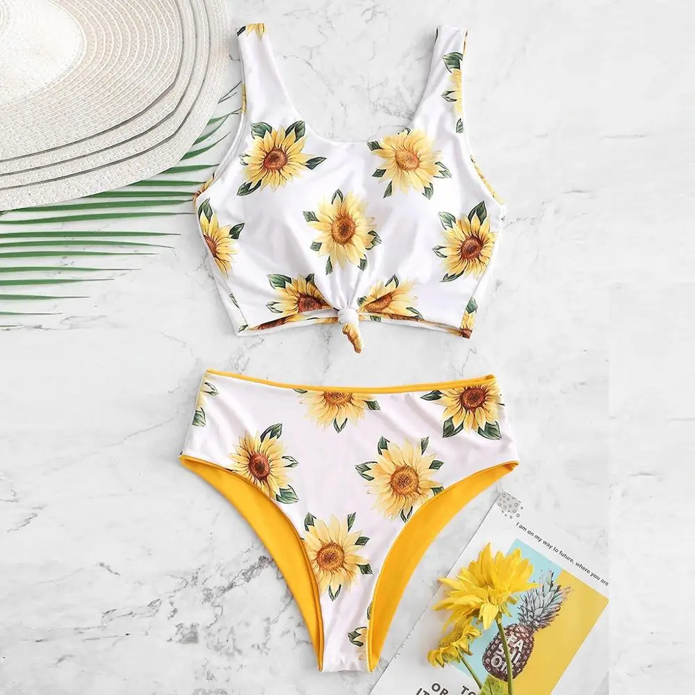 Женский раздельный купальник с оборками комплект бикини завышенной талией