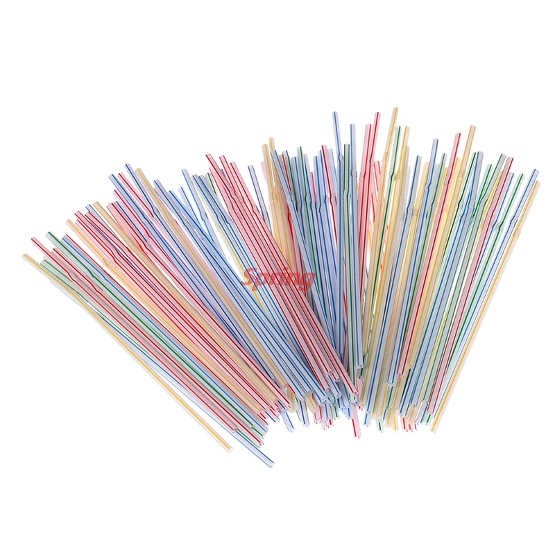 

New 100pcs Plastic Disposable Straws Flexible Straws Striped Multi Colored Rainbow Drinking Straws Bendy Straw Bar Accessories