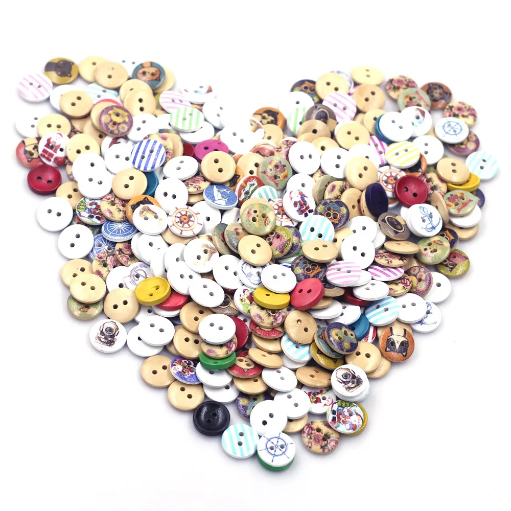 

50Pcs Mixed Painting Wooden Buttons For Crafts Scrapbooking Sewing Clothes Button DIY Kid Apparel Supplies Embellishments 15mm