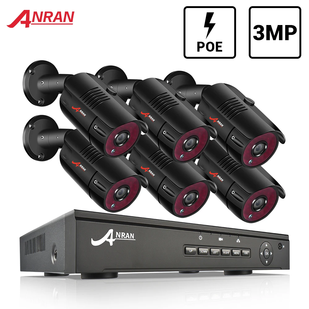 Камера видеонаблюдения ANRAN H.265 POE система безопасности 6 каналов 3 Мп HD IP