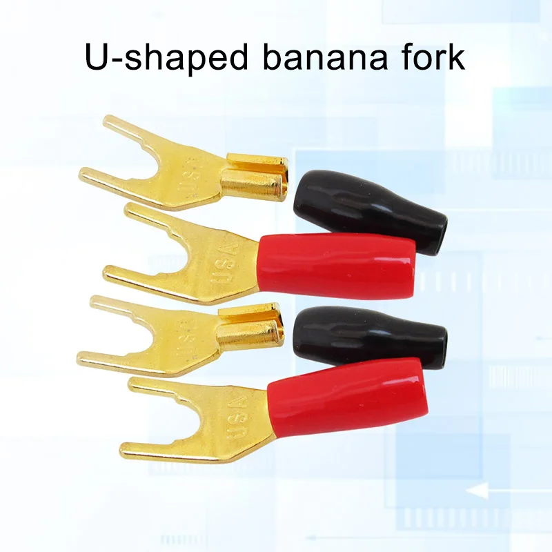 4Pcs Gold Plated Tuning Fork Banana Spade Plug Solderless Speaker Cable Power Terminals OCT998 | Обустройство дома