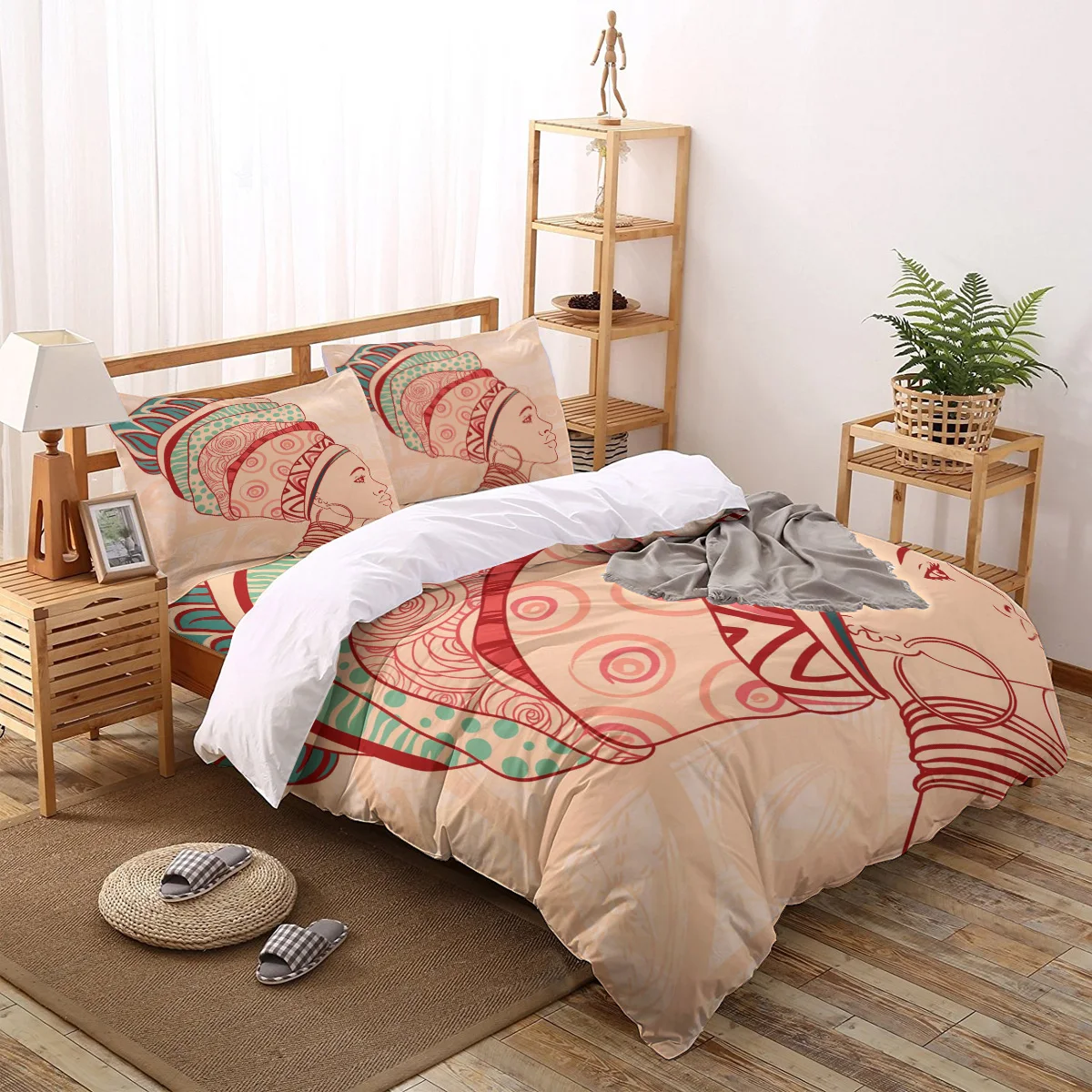 

African Woman Face Culture Printed Comforter Bedding Set Duvet Cover Sets Pillowcases Bedclothes Bed Linen Queen King Size
