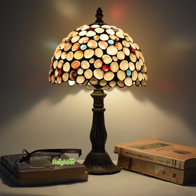 

Настольная лампа в виде ракушки Тиффани, 20/30 см, украшение ручной работы, для спальни, гостиной, Светодиодный настольный светильник, Домашни...