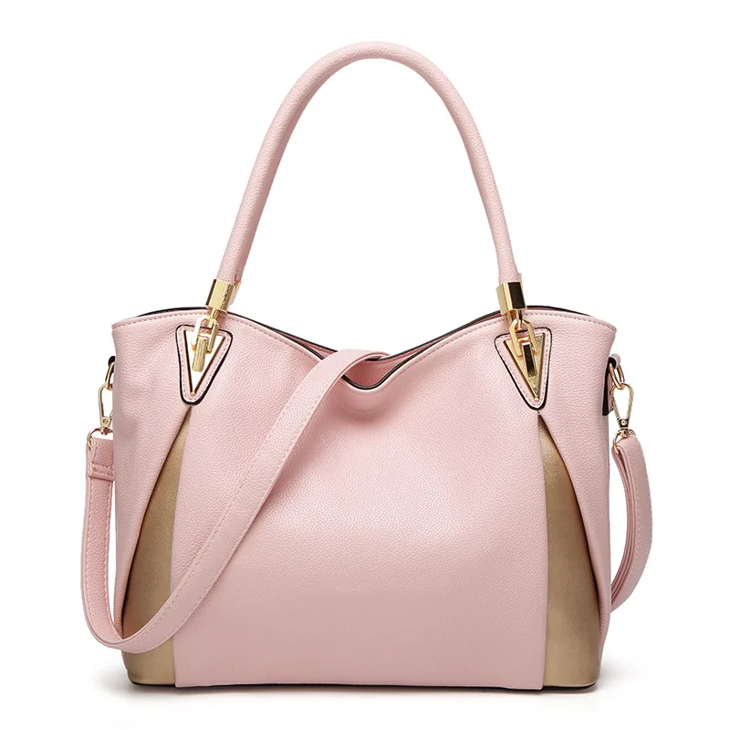 

Female Luxury Brand Leather Shoulder Pink Shopper Tote Bag Quality Embroidery Messenger Sac A Main Handbags For Women Two Straps