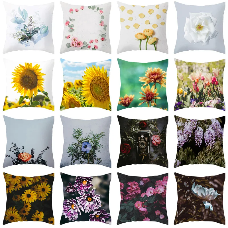 

2022 Pink Flower Retro Sunflower Home Decoration Pillow Cover Decorative Cushions for Elegant Sofa Fall Pillowcase Autumn Covers