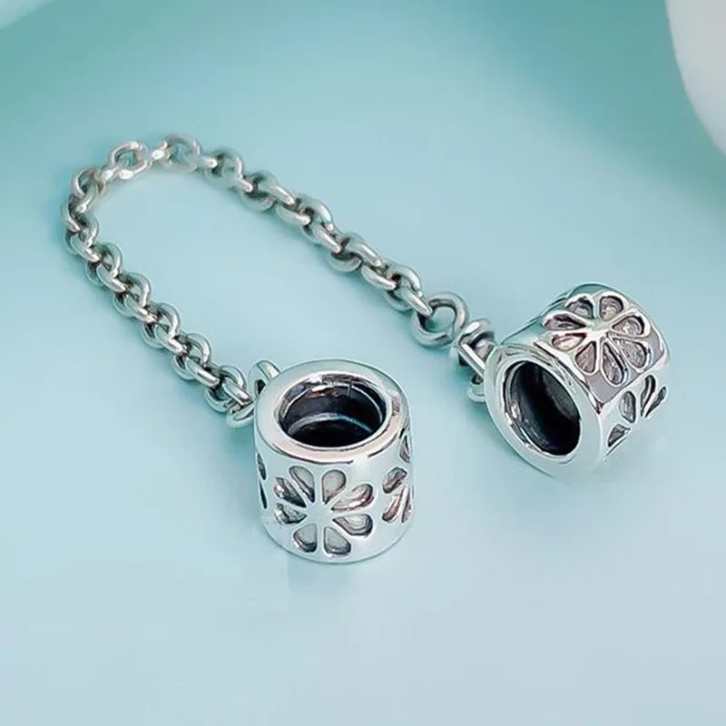 

100% 925 Sterling Silver Fashion Diy Dazzling Daisy Safety Chain Fit Pandora Women Bracelet & Necklace Diy Jewelry