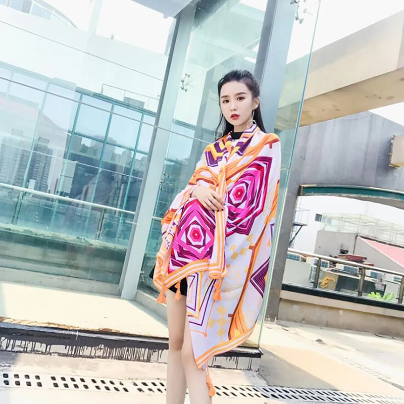 

Female Scarf Women Silk Floral Print Geometric Lady's Shawls And Wraps Scarfs Pashmina Beach Scarves 2020 New Foulard Hair Hijab