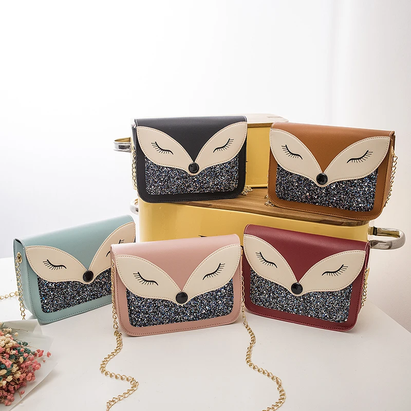 Женские кожаные сумки через плечо женская сумка с блестками лисы модная