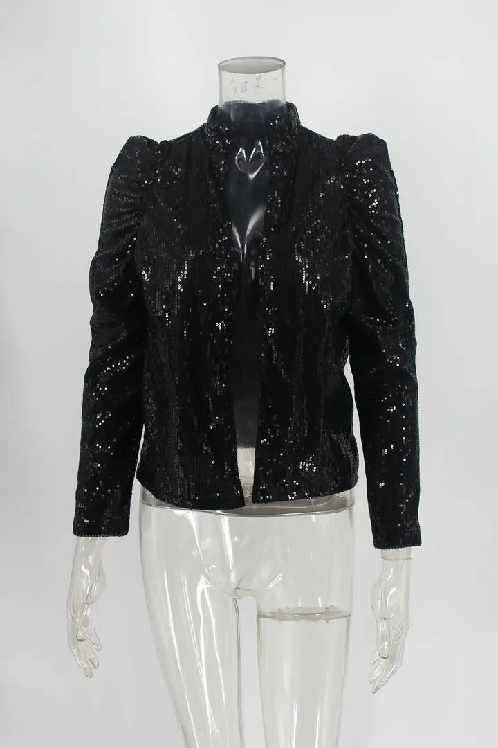 

Spring Fashion Style Women Long Sleeve O-neck Sequined Coat