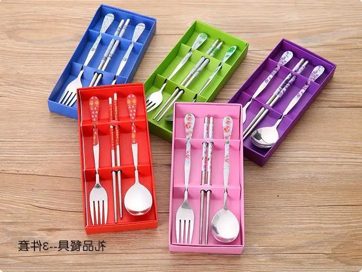 

100sets / Lot Stainless Steel Spoon Fork And Chopstick Set Metal Tableware Wedding Gift Souvenirs Free Shipping Wholesale