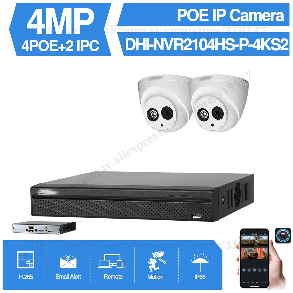 

Dahua 4MP 4+2/4 Security Camera System 4MP IP Camera IPC-HDW4433C-A 8CH POE NVR2104HS-P-4KS2 Surveillance P2P System Remote View