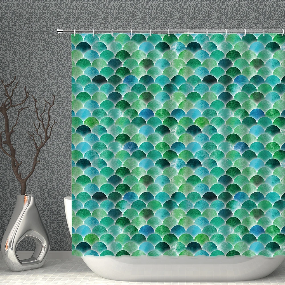 

Fish Scales Shower Curtains Mermaid Bathroom Curtain Geometric Colorful Print Polyester Fabric Home Decoration Screen Bath Decor