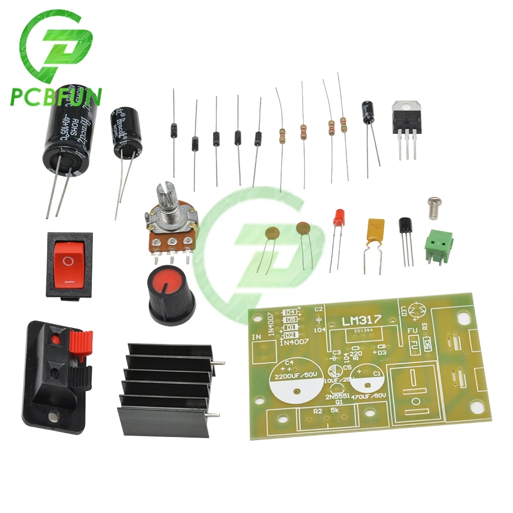 Набор для сборки LM317: модуль понижающего напряжения с регулируемым регулятором напряжения, переключаемым предохранителем, электролитической платой источника питания, 3В включено.