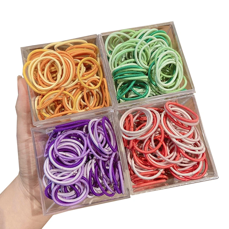 

100Pcs/Bag Candy Colors Basic Elastic Hair Bands Girls Cute Ponytail Holder Seamless Rubber Band Children Kids Hair Accessories