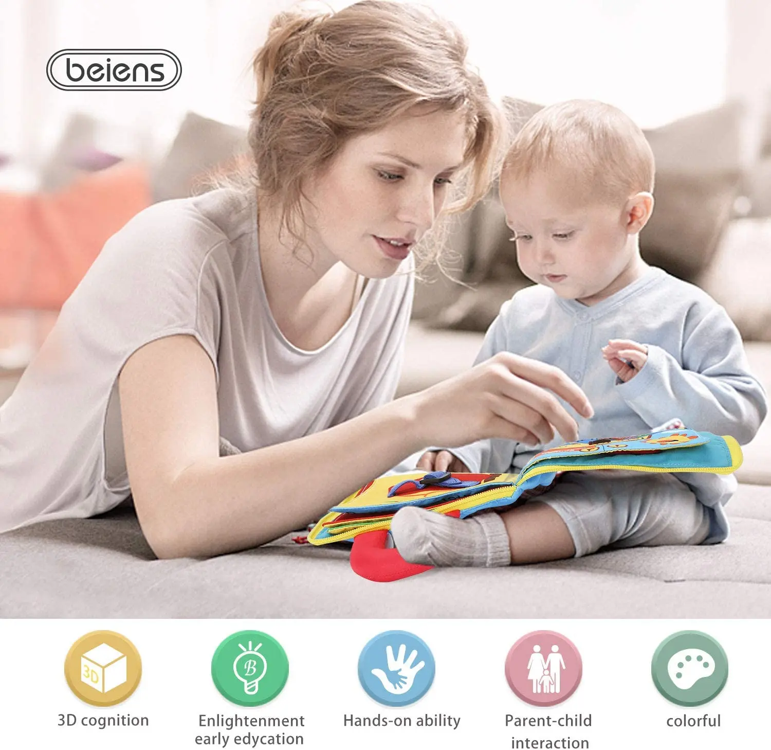 Детская развивающая 3d книга Beiens мягкая Тихая игрушка для детей погремушка