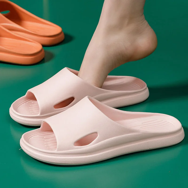 

Summer Slippers Men Women EVA Indoor Soft Non-slip Slippers Couple Thicken Solid Color Home Breathable Light Flip Flops Slides